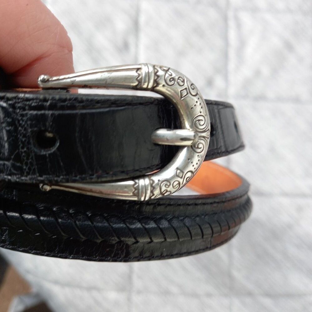 Brighton Black Leather XL belt with lacing, dot conchos & silver-tone buckle - Picture 7 of 8